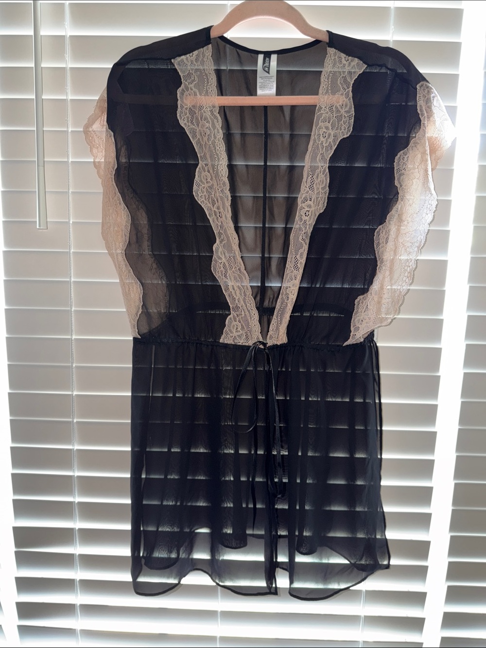 Adore Me Sheer Black Lace-Trim Robe Cover-Up